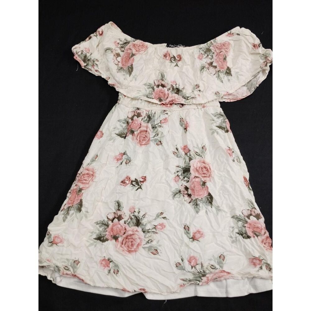 Rue 21 Floral Off-Shoulder Elastic Dress - Cream with Pink Roses